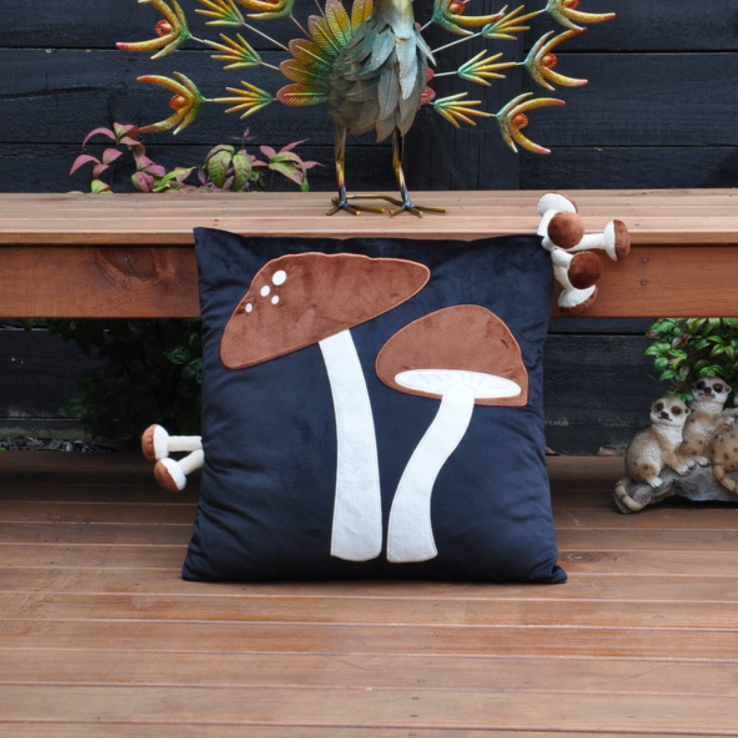 Decorative Mushroom Throw Pillow Cover - Black