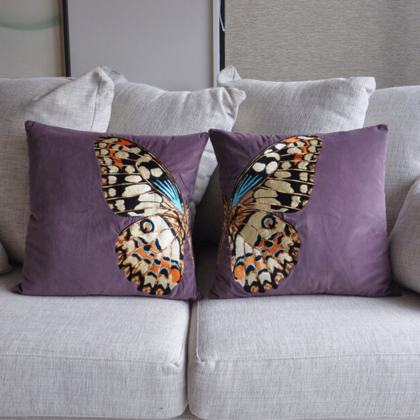 Embroidered Butterfly Throw Pillow Covers