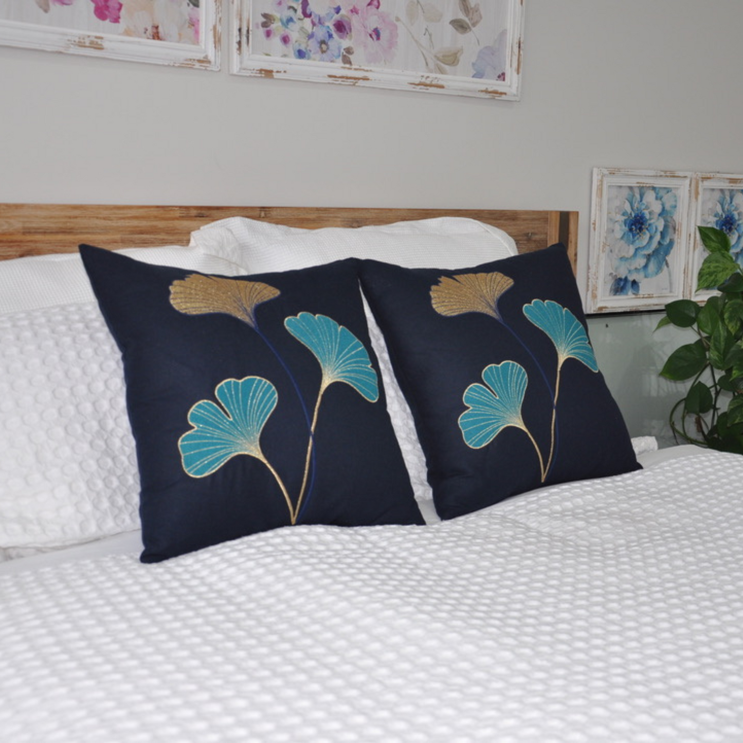 Gingko Leaf Pattern Embroidered Throw Pillow Covers