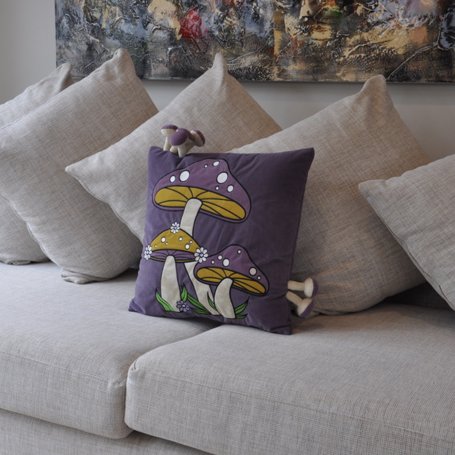 Decorative Mushroom Pillow Cover - Purple