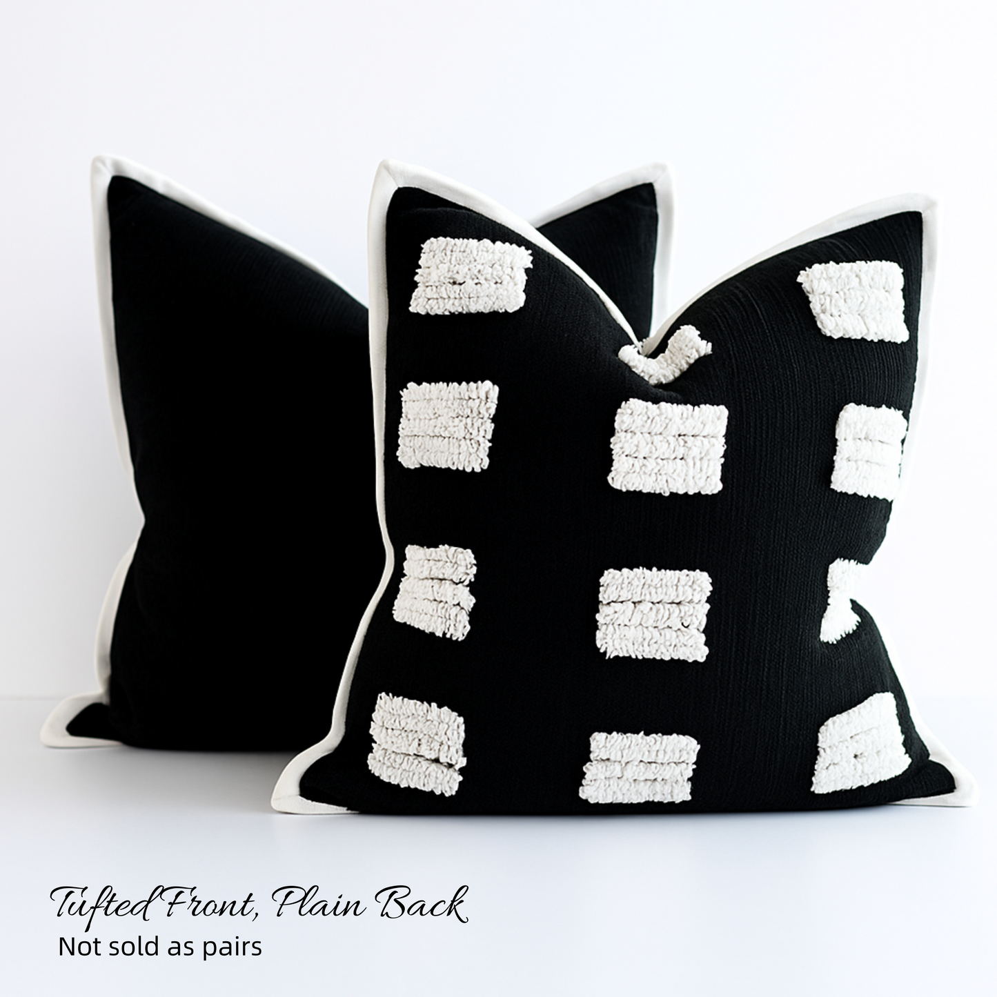Premium Black Chenille Pillow Cover with White Tufted Design