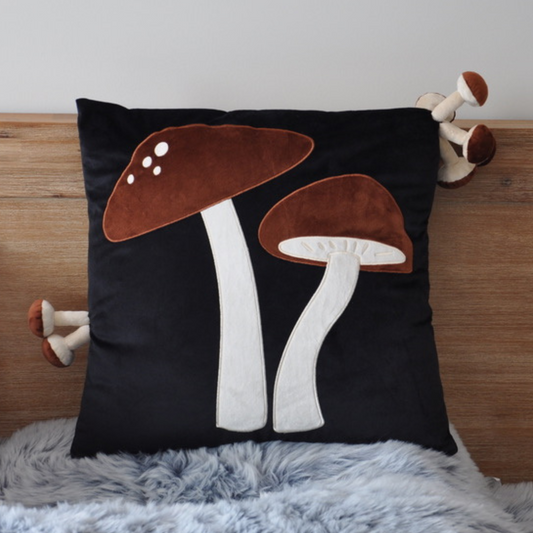 Decorative Mushroom Throw Pillow Cover - Black