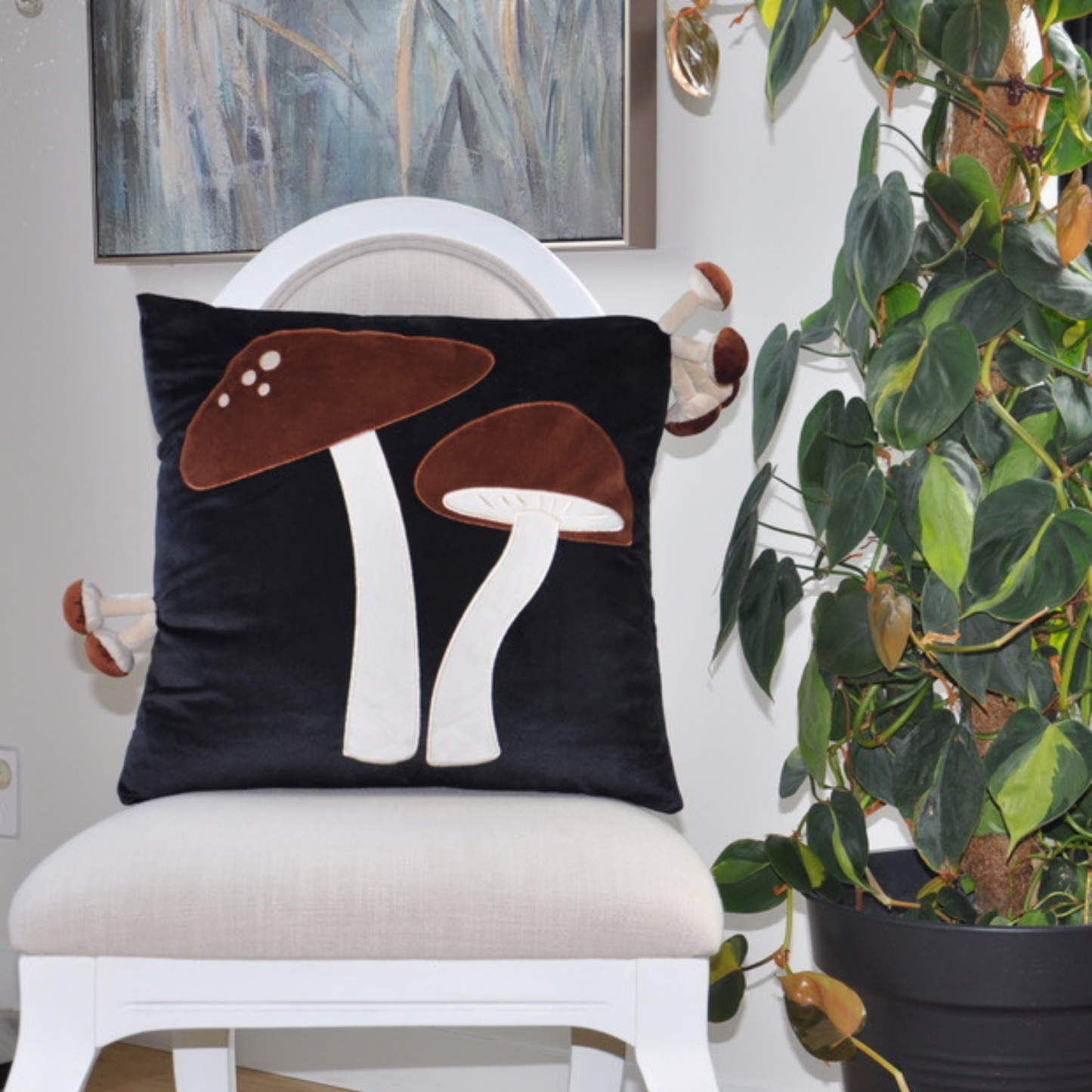 Decorative Mushroom Throw Pillow Cover - Black