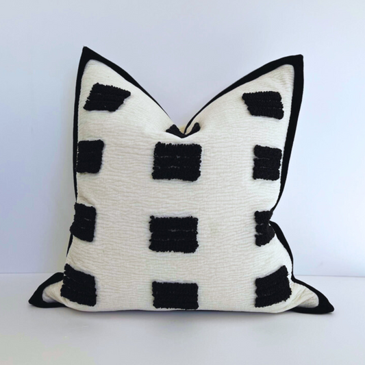 Black and white boho chenille pillow cover 18x18 inches luxurious pillow sham for sofa bed home decor
