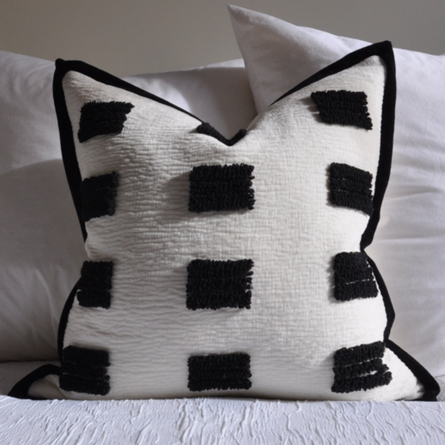 Premium Chenille Tufted Throw Pillow Cover - Black and White