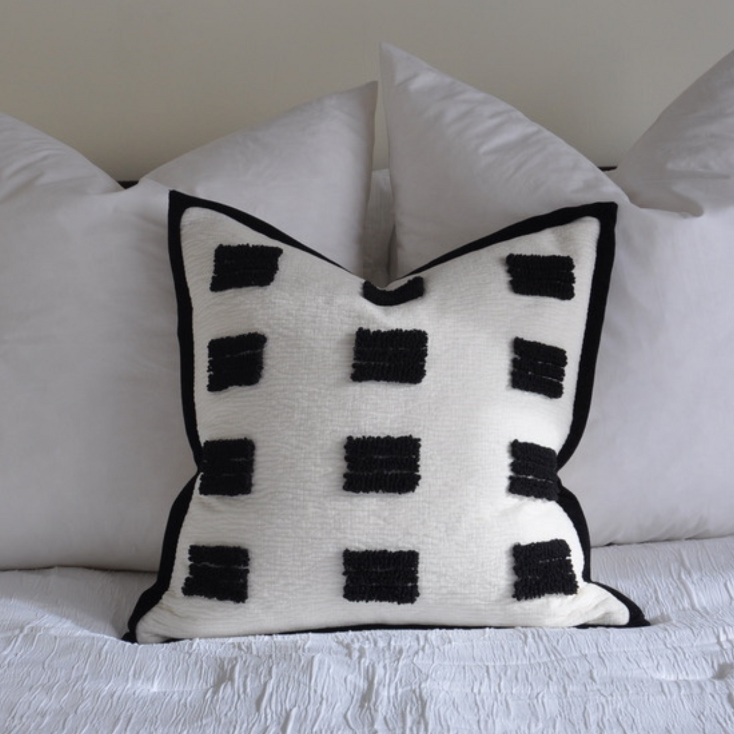 Premium Chenille Tufted Throw Pillow Cover - Black and White