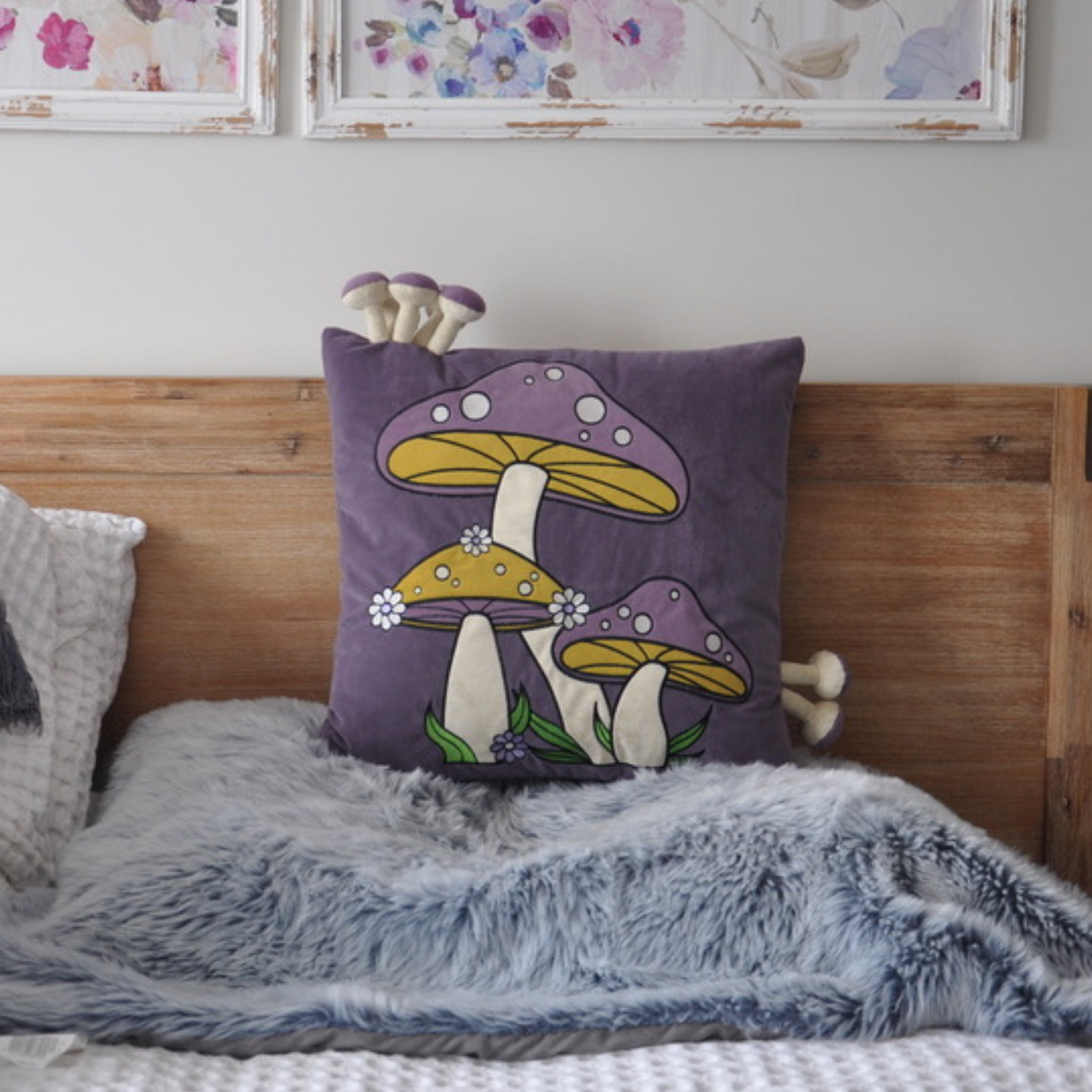 Decorative Mushroom Pillow Cover - Purple